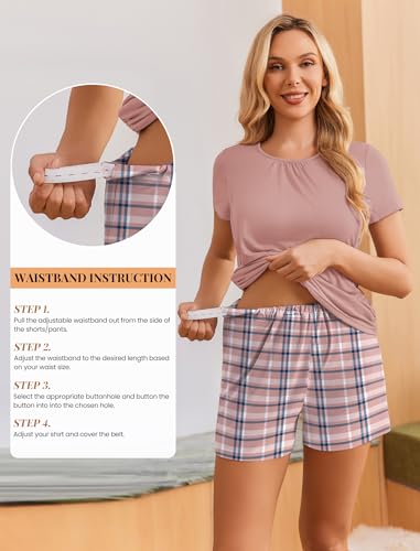 Ekouaer Maternity Nursing Pajamas Set 3 Piece Postpartum Breastfeeding Pjs - color: Pink Plaid, size: Medium
