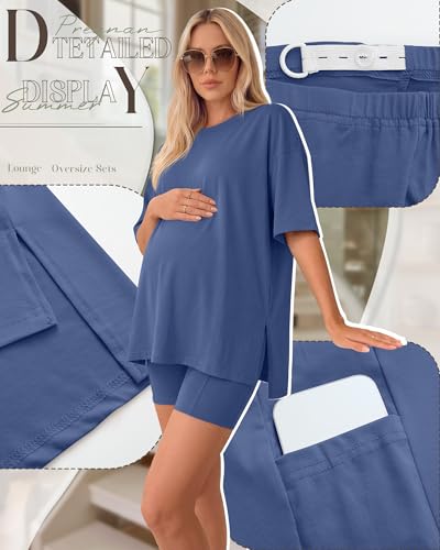 Huukeay Women's Maternity Set 2 Piece Outfits - color: Haze Blue, size: Small