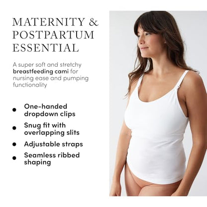 Ingrid & Isabel Basics - Postpartum Nursing & Pumping Cami for Breastfeeding - Seamless Nursing Tank Top - color: White, size: Large