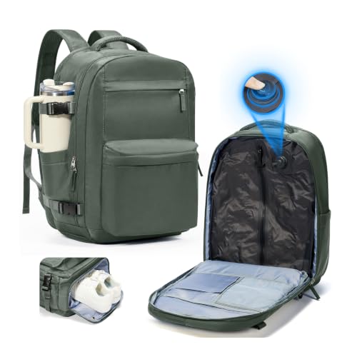 suradar Vacuum Backpack Travel with Pump,Travel Backpack with One Button Vacuum System Vacpack Sealed Compression Airbag Women Carry on Flight Approved Laptop Backpack Space Saver Bags Dark Green - color: B1-dark Green