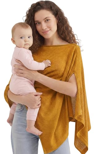 PATPAT Mesh Nursing Cover, Breathable Solid Knit Poncho, Mustard Yellow - color: Mustard Yellow