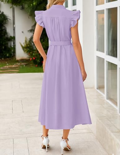 ZESICA Womens Summer Button Midi Dress Casual Work Dresses - color: Purple, size: Small