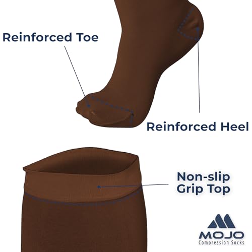 Mojo Compression Socks Women Knee High Stockings 20-30mmHg, Brown X-Large - color: Brown, size: X-Large