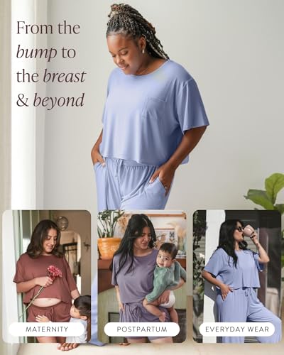 Kindred Bravely Aria Short Sleeve Crop Maternity Top, Nursing Breastfeeding - color: Granite, size: Small