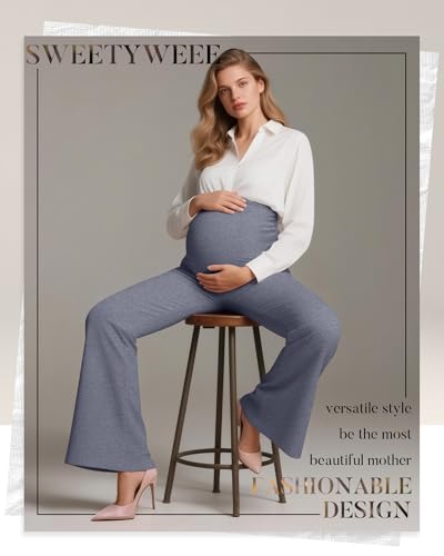 3 Pack Women's Maternity Pants Comfy Flare Trousers - color: Black, Cold Gray, Gray Pink, size: Medium