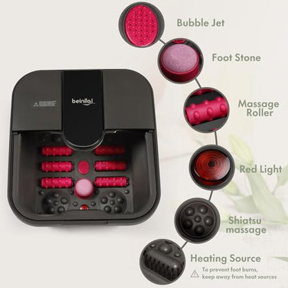 Beinilai Collapsible Foot Spa Bath with Heat,Bubble,Massage Rollers - color: Pink