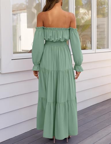 ZESICA Womens Fall Long Sleeve Boho Off Shoulder Maxi Dresses - color: Green, size: X-Small