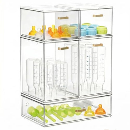 LALOBLUE Stackable Clear Acrylic Drawer Baby Bottle Makeup Organizer - size: 2 Middle+2 Big+1 Long