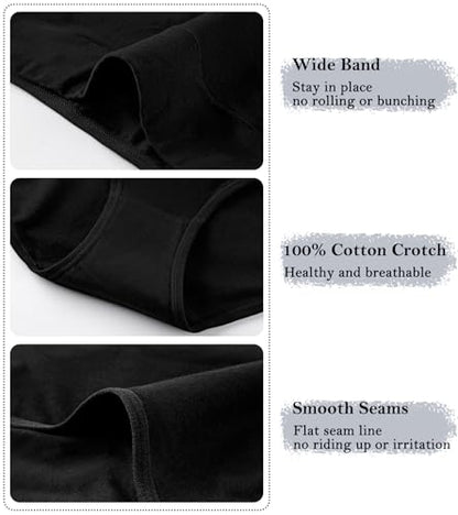 High Waisted Womens Underwear Cotton Tummy Control Postpartum Full Coverage Panties Stretch Briefs Black - color: Black, size: Large