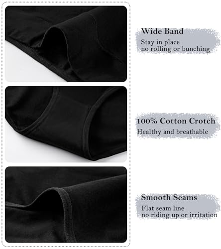 High Waisted Womens Underwear Cotton Tummy Control Postpartum Full Coverage Panties Stretch Briefs Black - color: Black, size: Large