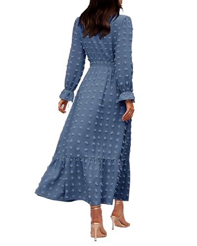 CzzzyL Women Nursing Boho Maxi Dress Swiss Dot Smocked with Pockets - color: Blue, size: Medium