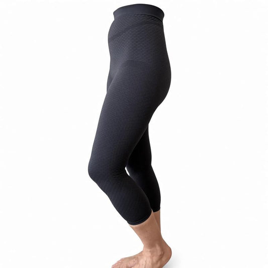 Bioflect® Capri Compression Leggings with Bioactive Fibers and Raised Massaging Knit for Support and Comfort - color: Charcoal, size: Medium-Large