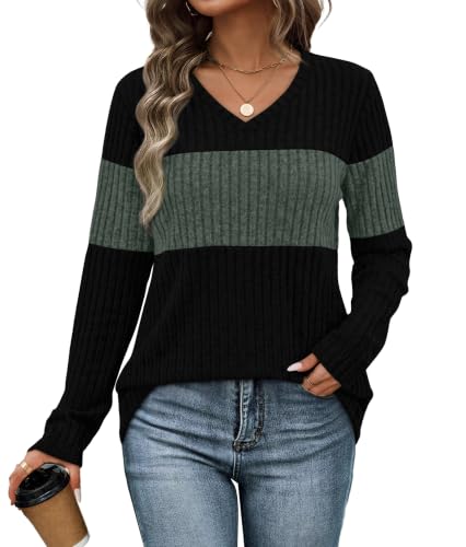 WIHOLL Womens Sweaters Trendy Tops Long Sleeve Shirts Fall Outfits Fashion - color: Green, size: Medium