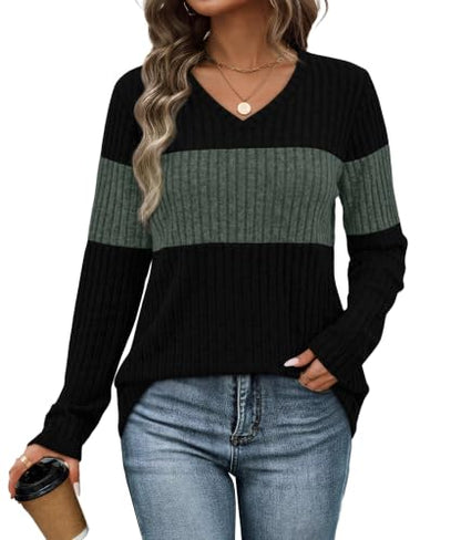 WIHOLL Womens Sweaters Trendy Tops Long Sleeve Shirts Fall Outfits Fashion - color: Green, size: Medium