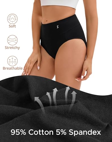 INNERSY Women's Underwear Cotton Hi-Waist Briefs 5-Pack - color: Black With Icon, size: Small