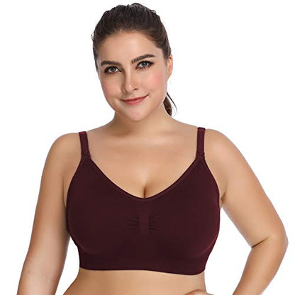 Womens Seamless Nursing Bra Sleeping Maternity Bralette for Breastfeeding Pack of 3 - color: Black Beige Red, size: Large