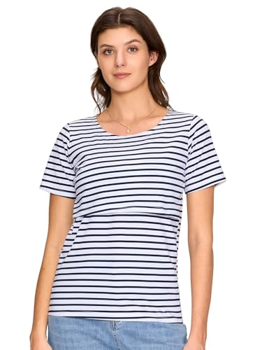 3 Pack Women's Nursing Tops, Breastfeeding Shirts Short Sleeve - color: Black/Light Grey/White Stripe, size: Medium