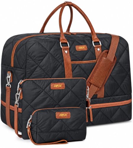 IBFUN Weekender Bags for Women, 3PCS Travel Set with Shoe Compartment 21.6 - color: A20-black+black