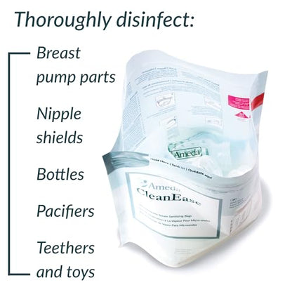 Ameda CleanEase Microwave Sterilizer Bags for Breast Pump Parts | Reusable
