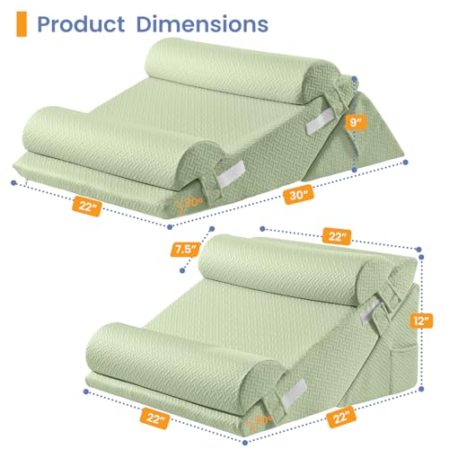 Sasttie Adjustable Wedge Pillow Set for After Surgery, Sage - color: Sage, size: Adjustable 9&12 Inch + 2 Head Pillows