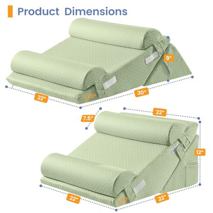 Sasttie Adjustable Wedge Pillow Set for After Surgery, Sage - color: Sage, size: Adjustable 9&12 Inch + 2 Head Pillows