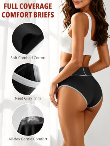 Women’s Cotton Underwear, High Waist, Full Coverage Briefs, 5 Pack - color: Black, size: 4X-Large
