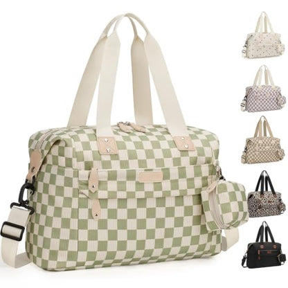 Pritent Diaper Bag Tote Waterproof Maternity Baby Bags with Pacifier Case - color: Checkered Green, size: Medium