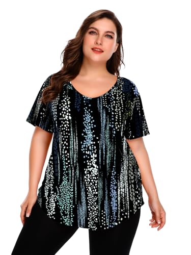 BELAROI Women Plus Size Tops V-Neck Tunics Shirts - color: Blueblackwhite, size: 3X