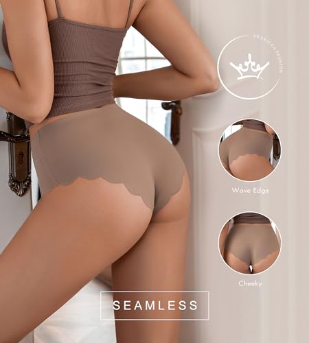 SHARICCA Seamless Underwear for Women Silk High Waisted Cheeky Panties Pack - color: 5p - Brown, size: Small
