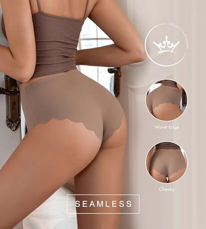 SHARICCA Seamless Underwear for Women Silk High Waisted Cheeky Panties Pack - color: 5p - Brown, size: Small