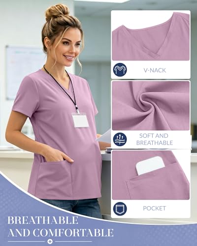Neer 2 Pack Maternity Scrub Top for Women - color: Light Pink, Dark Blue, size: X-Large