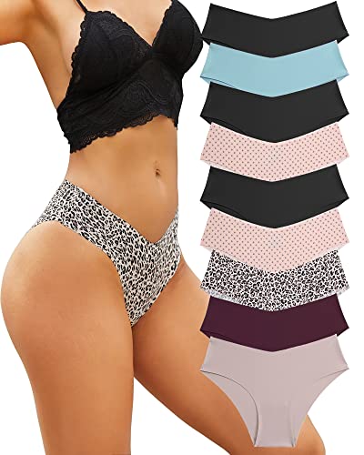 Women’s Seamless Underwear No Show Cheeky Hipster Bikini Panties 9 pack - color: Option D, size: Large