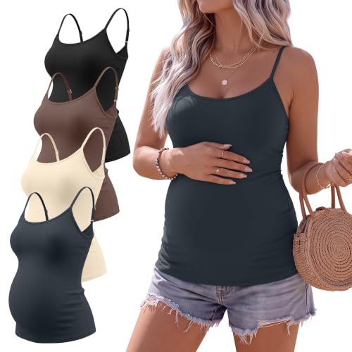 Ficerd 4 Pack Womens Maternity Nursing Tank Tops - color: Charcoal Gray, Cream, Brown, Black, size: Small