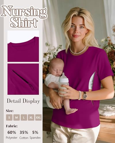 3 Pack Women's Nursing Shirts - color: Fuchsia, Navy Blue, Black, size: Small