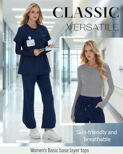 3 Pack Womens Long Sleeve Underscrub Shirts - color: Black, Light Gray, Navy Blue, size: XX-Large