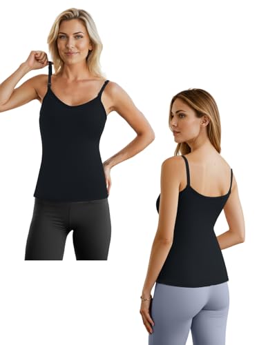 Ninee Womens Maternity Nursing Tank Tops with Built in Bra for Breastfeeding Adjustable Straps Camisoles Cami Tanks - color: 01 Black, size: Medium