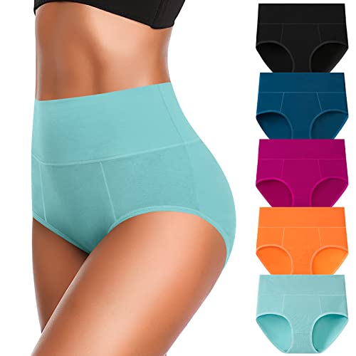 OLIKEME Cotton Underwear High Waisted Panties Full Coverage Underpants Soft Strech Ladies Briefs for Women Multi Pack - color: Multi-c-5 Pack, size: Medium