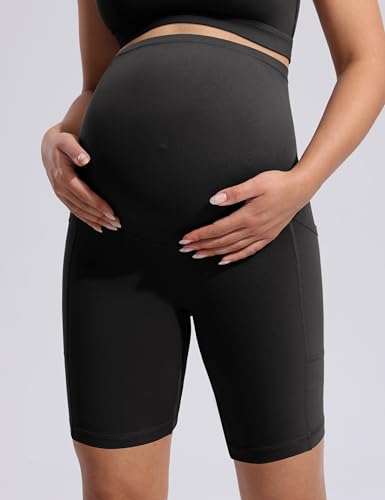 POSHDIVAH Creamluxe Maternity Biker Shorts with Pockets 6"/8" - color: Black, size: Small