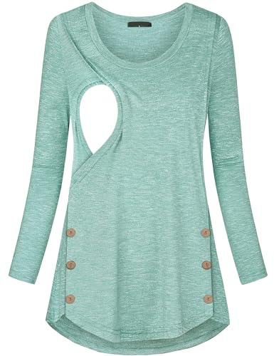 connche Women's Button Side Maternity Tunic Nursing Tops for Breastfeeding - color: Mint Green, size: Large