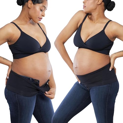 Ingrid & Isabel Bellaband - Seamless Maternity Belly Band for Women - Essential Pregnancy Postpartum Jeans & Pants Extender - color: Black/Black, size: 1