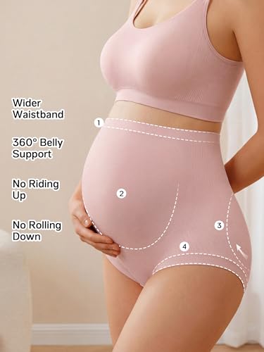 OUGES Women’s Modal 3 Pack Seamless Maternity Underwear Over Belly Stretchy High Waist Soft Pregnancy Postpartum Panties - color: Black+pink+nude, size: Medium