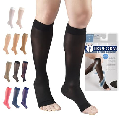Truform Sheer Compression Stockings, 15-20 mmHg, Women's Knee High Length, Open Toe, 20 Denier, Black, Medium - color: Black, size: Medium (1 Pair)