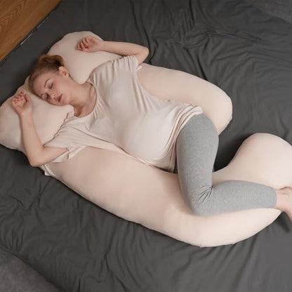 Maternity Pillow Cover ONLY Compatible with Momcozy Pregnancy Pillow (2 Pack Covers-Pillow NOT Included) Soft Breathable Machine Washable Pillowcase - color: Oat&light Sage
