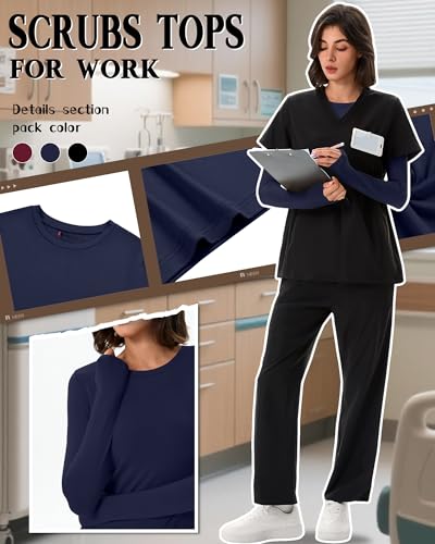 Neer 3 Pack Womens Long Sleeve Underscrub Shirts - color: Black, Navy Blue, Wine Red, size: X-Small
