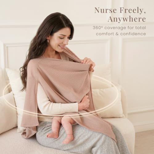Konssy Nursing Cover for Breastfeeding, Soft Breathable Privacy Poncho - color: Camel