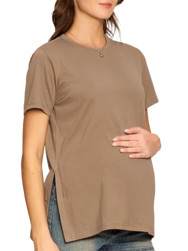 Women's Maternity Shirts, Crew Neck Maternity Top Short Sleeve - color: Coffee, size: Small