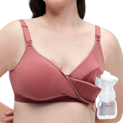 Momcozy Hands-Free Pumping Bra, Breathable Tencel™ Fabric Breast Pump Bra - color: Dusty Rose, size: Medium