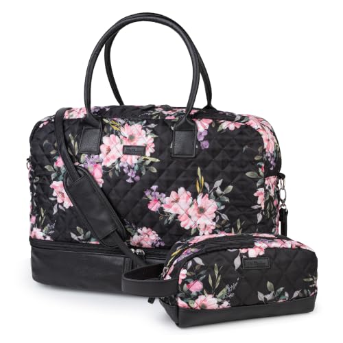 MyMealivos Canvas Weekender Bag Travel Duffel Shoe Compartment Overnight - color: Multicolor with black