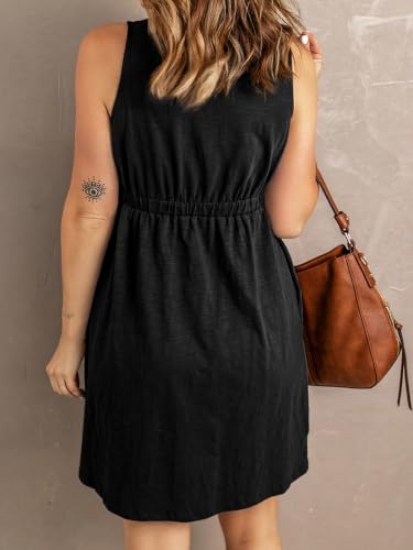 BTFBM Button Down High Waist Summer Dresses for Women 2026 Fashion Clothing - color: Black, size: Small