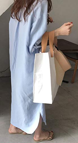 GGUHHU Womens Chic Button Down Rolled-Up Sleeve Long Cotton Blouse Maxi Dress - color: Light Blue, size: Small